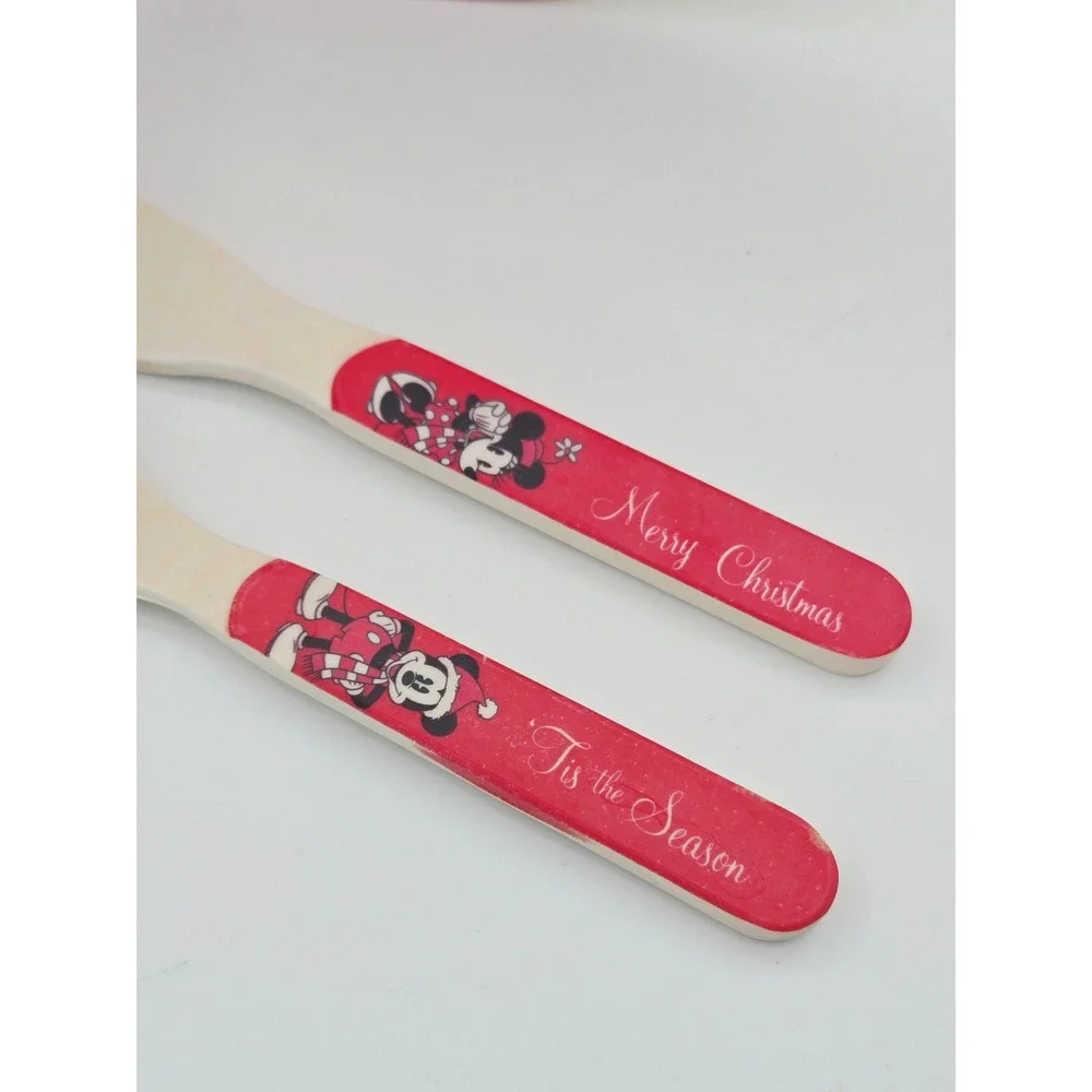 Disney Mickey Minnie Mouse Christmas Bamboo 4pc Kids Dinnerware Set Red Cream